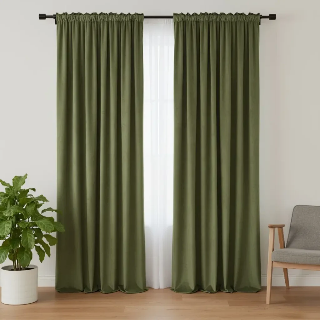 Olive Green Velvet Curtain