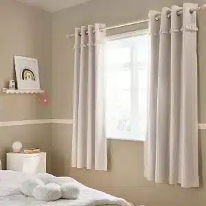 Beige Frill Eyelet Linen Curtains