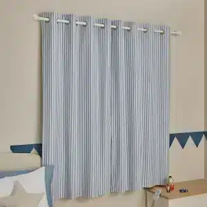 Blue Stripe Eyelet Linen Curtains