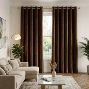 Brown Heavy Chenille Velvet Eyelet Curtain