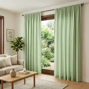 Classic Green Cotton Pleated Window Curtain