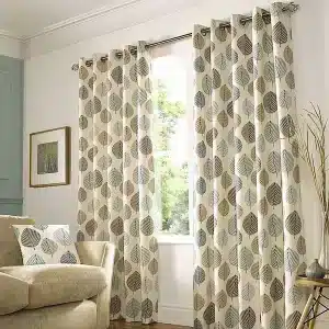 Cream Tree Print Eyelet Living Room Curtain