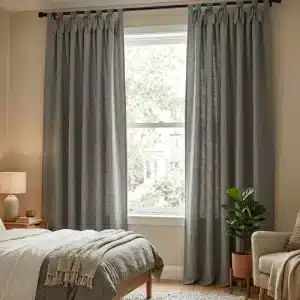 Grey Linen Tie Top Curtain