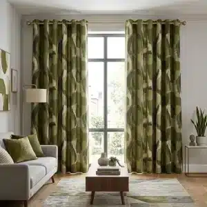 Olive Abstract Eyelet Curtains