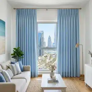 Soft Blue Cotton Pleated Window Curtain
