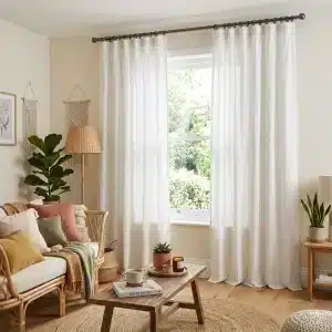 White Ring Top Cotton Window Curtain
